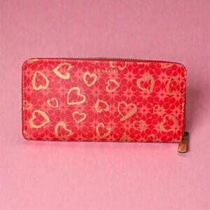 Coach Pink and Gold Heart Pattern Wallet